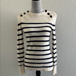 Only Mine 100% Cashmere Striped Navy and White Sweater